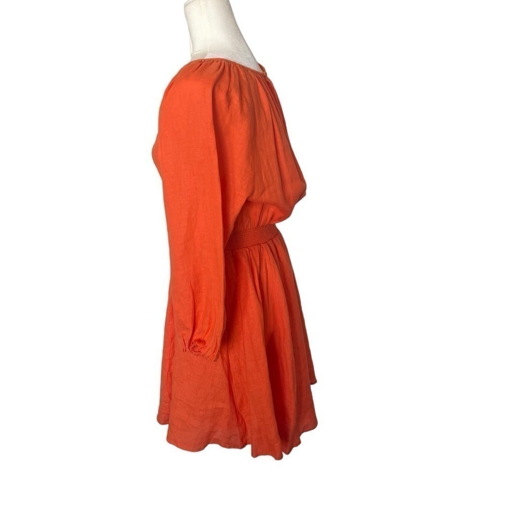J.Crew Palermo Linen Smocked-Waist Dress Size Medium Fire Lily Color - Picture 4 of 15